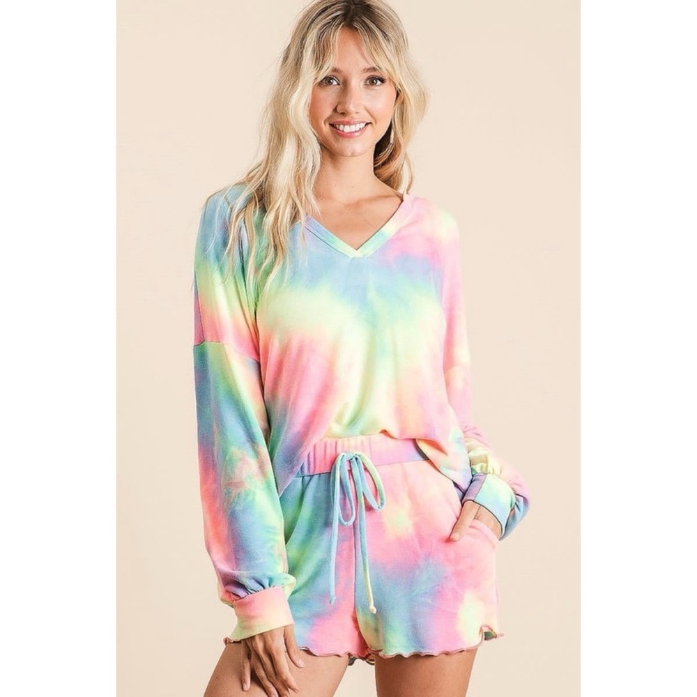 BiBi Tie Dye French Terry Top and Shorts Set